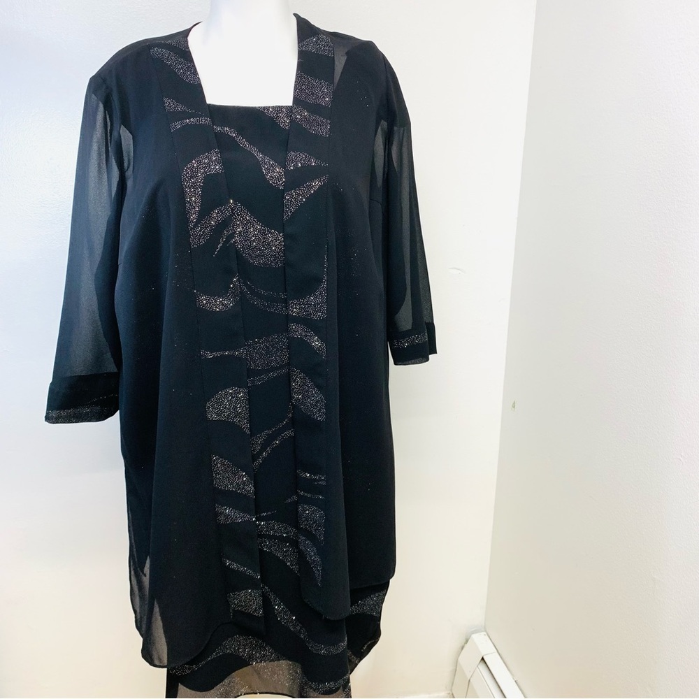 Dress Barn Collection Formal Dress 22W Black Silver Sparkle Glitter Jacket Event